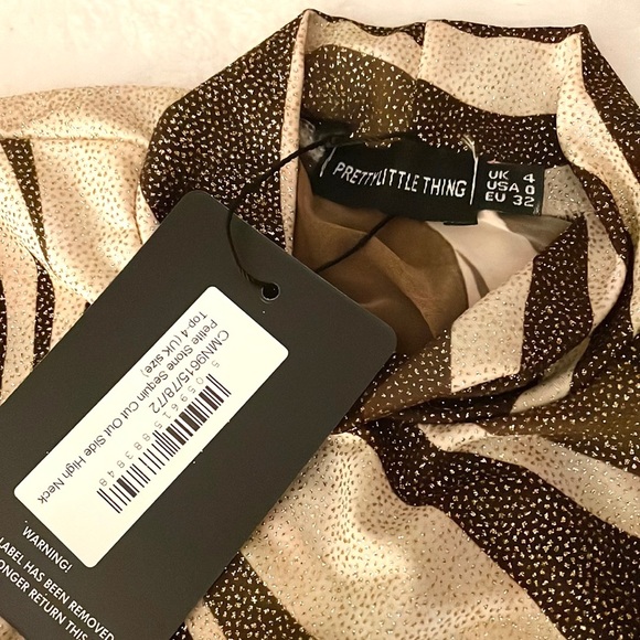 NWT pretty little thing high neck sparkly brown/tan top! party going out top! - Picture 6 of 7